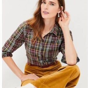 EUC LOFT XS Relaxed Everyday Plaid Shirt